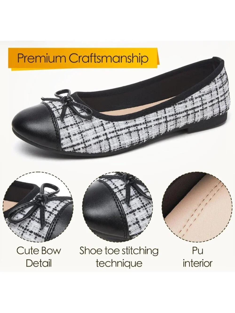 Women's Black Flat Shoes Ballet Fold-able Slip on Shoes Non-Slip Comfortable